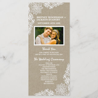 Country Photo Burlap et programmes de mariage de d
