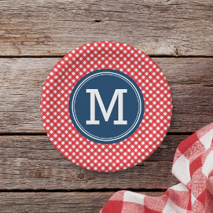 Country Picknick Red Gingham Personaliseer Monogra Papieren Bordje