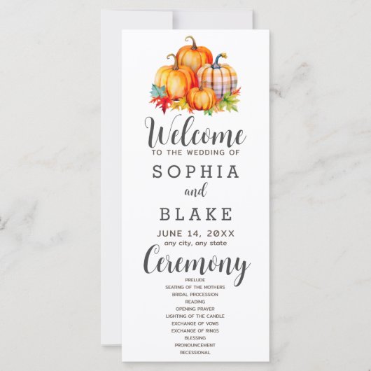 Country Pumpkins Plaid Herfst Wit Trouwprogramma (Voorkant)