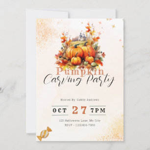 Country Pumpkins Sinaasappel Pompoen Carving Party Kaart
