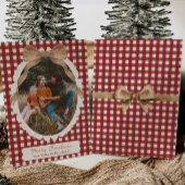 Country Red Gingham Bow Photo Christmas Card Feestdagenkaart