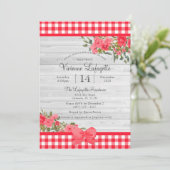 Country Red Gingham Floral Baby shower Kaart (Staand voorkant)