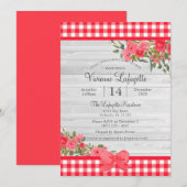 Country Red Gingham Floral Baby shower Kaart (Voorkant / Achterkant)