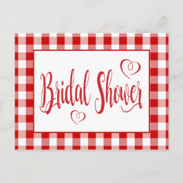 Country Red White Gingham Plaid Vrijgezellenfeest Uitnodiging Briefkaart