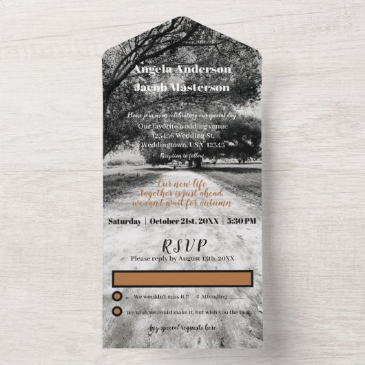 Country Road herfst bruiloft All In One Uitnodiging (Binnen)