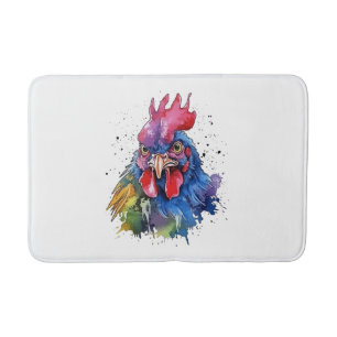 Country Rooster Chicken Waterverf Stijl Badmat