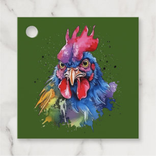 Country Rooster Chicken Waterverf Stijl Bedankjes Labels