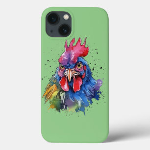 Country Rooster Chicken Waterverf Stijl iPhone 13 Hoesje