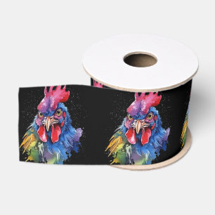 Country Rooster Chicken Waterverf Stijl Grosgrain Lint