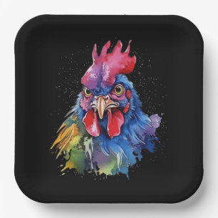 Country Rooster Chicken Waterverf Stijl Papieren Bordje
