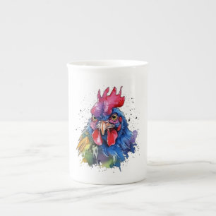 Country Rooster Chicken Waterverf Stijl Porselein Kop