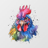 Country Rooster Chicken Waterverf Stijl Raamsticker (Vel)