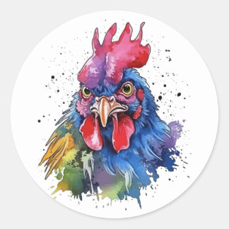 Country Rooster Chicken Waterverf Stijl Ronde Sticker