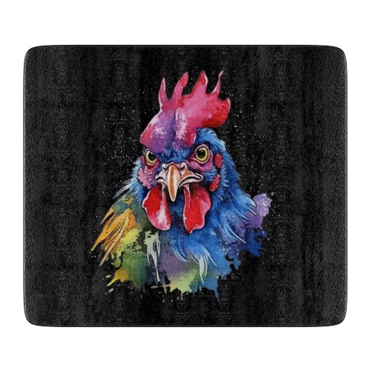 Country Rooster Chicken Waterverf Stijl Snijplank (Voorkant)