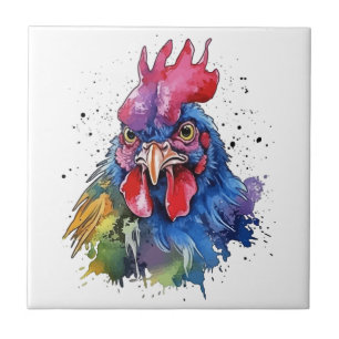 Country Rooster Chicken Waterverf Stijl Tegeltje