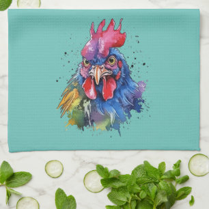 Country Rooster Chicken Waterverf Stijl Theedoek