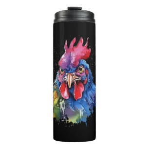 Country Rooster Chicken Waterverf Stijl Thermosbeker