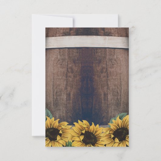 Country Rustic Baril Tournesol Mariage Cartes RSVP (Dos)