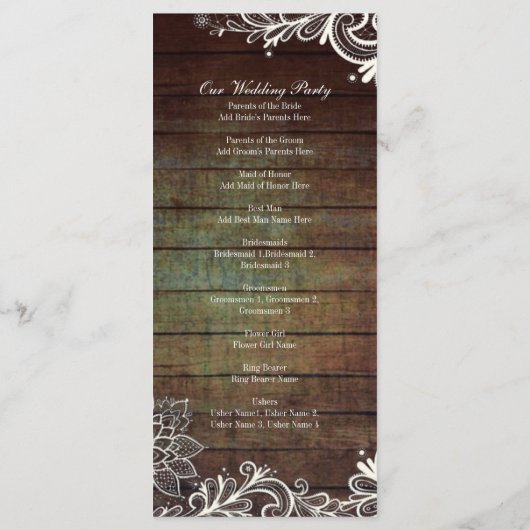 Country Rustic Barnwood Lace Wedding Programma (Achterkant)