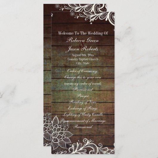 Country Rustic Barnwood Lace Wedding Programma (Voorkant / Achterkant)