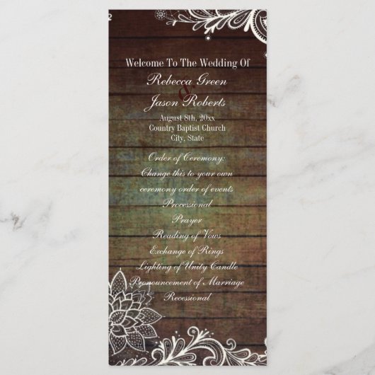 Country Rustic Barnwood Lace Wedding Programma (Voorkant)