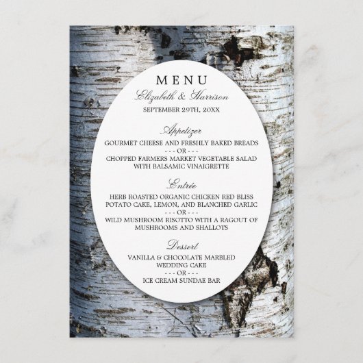 Country Rustic Birch Tree Menu Mariage (Devant)
