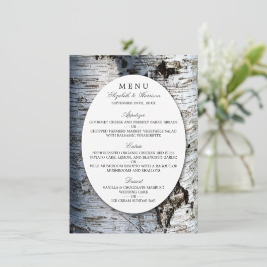 Country Rustic Birch Tree Menu Mariage (Debout devant)
