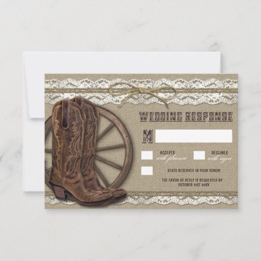 Country Rustic Burlap et Cartes RSVP de mariage de (Devant)