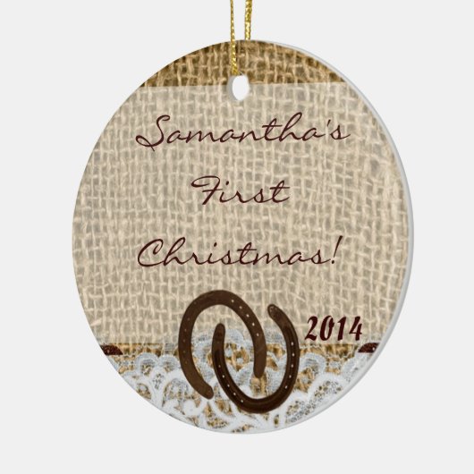 Country Rustic Burlap Nom personnalisé Ornement (Gauche)