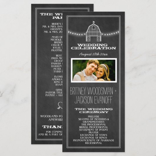 Country Rustic Chalkboard Barn Programmes de maria (Devant / Derrière)