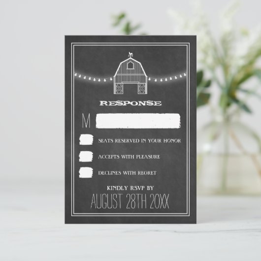 Country Rustic Chalkboard Grille Mariage RSVP Cart (Debout devant)