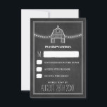 Country Rustic Chalkboard Grille Mariage RSVP Cart<br><div class="desc">Country Rustic Chalkboard Barn Wedding RSVP Cards - présente un arrière - plan de tableau noir imprimé à l'avant et à l'arrière. Cette conception comprend une grange blanche ou une ferme avec une girouette météo coq près du sommet avec des lampes à cordes. Cette conception peut être mise à niveau...</div>
