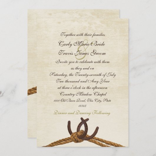 Country Rustic Hoefijzers bruiloft Kaart (Voorkant / Achterkant)