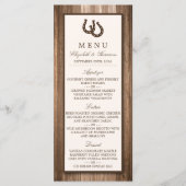 Country Rustic Horseshoe & Brown Wood Mariage Menu (Devant)