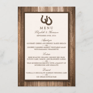 Country Rustic Horseshoe & Brown Wood Mariage Menu