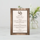 Country Rustic Horseshoe & Brown Wood Mariage Menu (Debout devant)