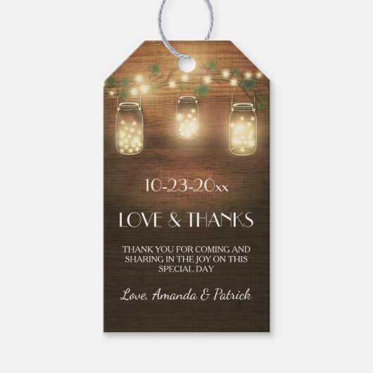 Country Rustic Mason Jar Bruiloft Dank u Labels Cadeaulabel (Voorkant)