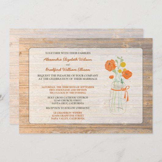 Country Rustic Mason Jar Faire-part de mariage :co (Devant / Derrière)