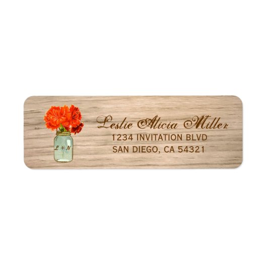 Country Rustic Mason Jar Flowers Adresetiketten Etiket (Voorkant)