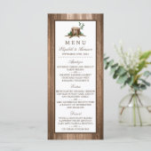 Country Rustic Monogram Tree & Wood Menu Mariage (Debout devant)