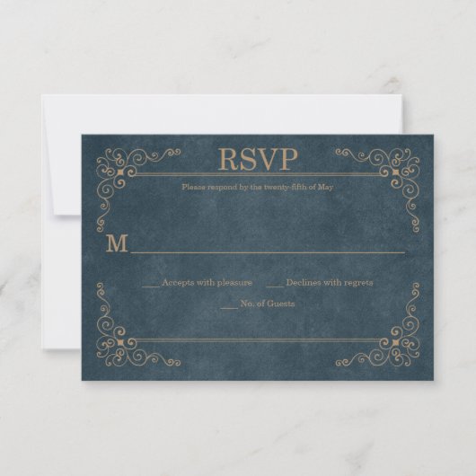 Country Rustic Navy Tan Chalkboard RSVP | (Voorkant)