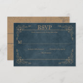 Country Rustic Navy Tan Chalkboard RSVP | (Voorkant / Achterkant)
