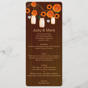 Country Rustic Orange Mason Jars Mariage Carte Men