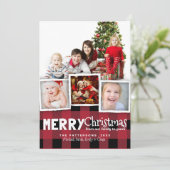 Country Rustic Plaid Vrolijke Kerstkaart (Staand voorkant)
