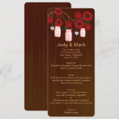 Country Rustic Red Mason Jars Mariage Carte Menu (Devant / Derrière)