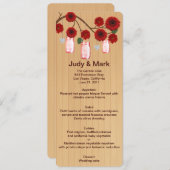 Country Rustic Red Mason Jars Mariage Carte Menu (Devant / Derrière)