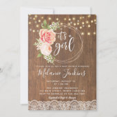 Country Rustic Rose Girl Baby Shower Invitation (Devant)