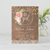 Country Rustic Rose Girl Baby Shower Invitation (Debout devant)