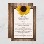 Country Rustic Sunflower & Brown Wood Menu Mariage (Devant / Derrière)