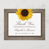 Country Rustic Sunflower & Burlap Dank u Briefkaart (Voorkant)